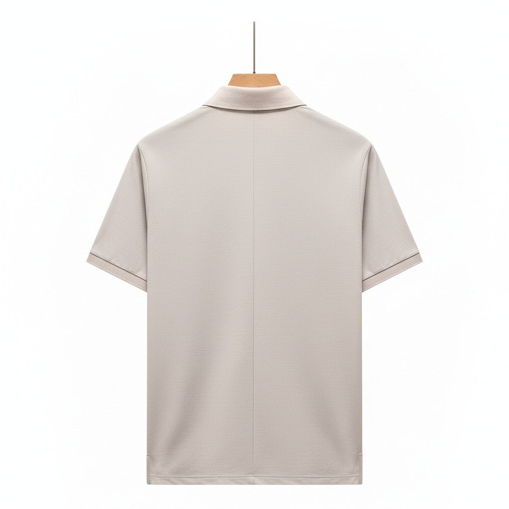 Cotton Zip Polo - Stone - Fabric Detail