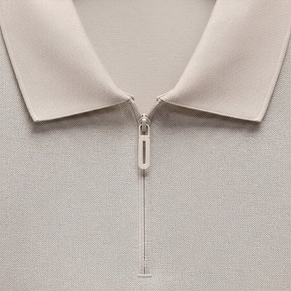 Cotton Zip Polo - Stone - Texture Close Up