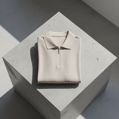 Cotton Zip Polo - Stone - Lifestyle Inspiration