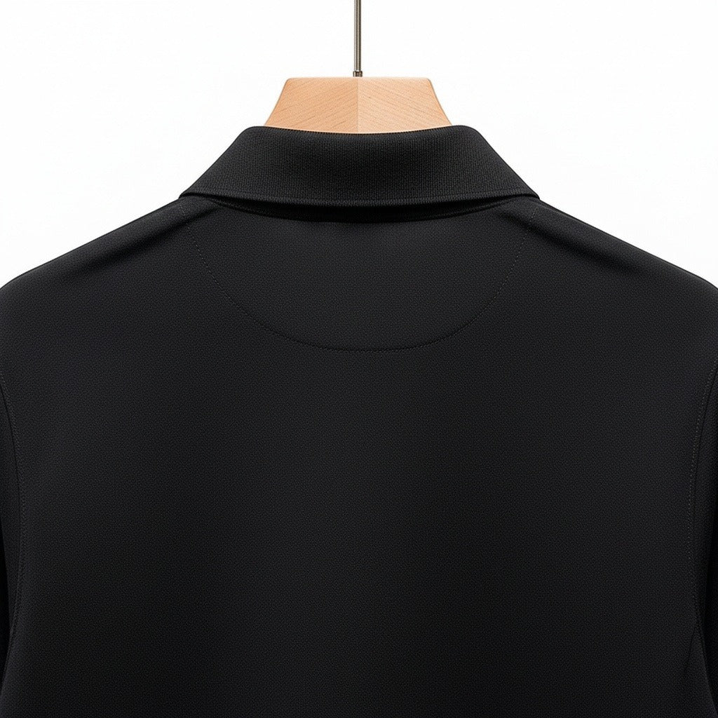 Cotton Zip Polo - Black - Fabric Detail