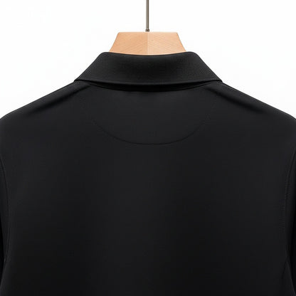 Cotton Zip Polo - Black - Fabric Detail