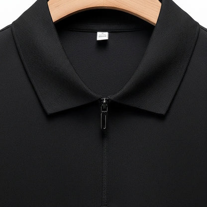 Cotton Zip Polo - Black - Texture Close Up