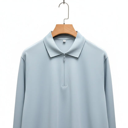 Cotton Zip Polo - Powder Blue - Front View