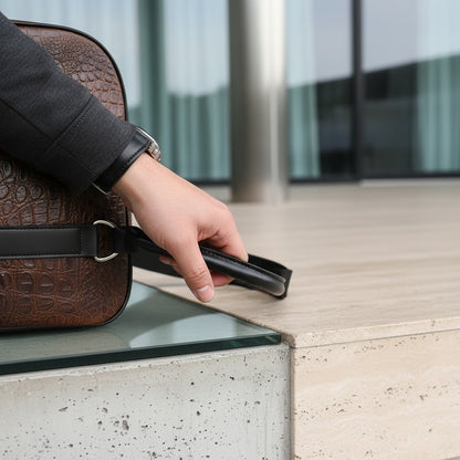 Crocodile Travel Bag - Dark Brown - Back View