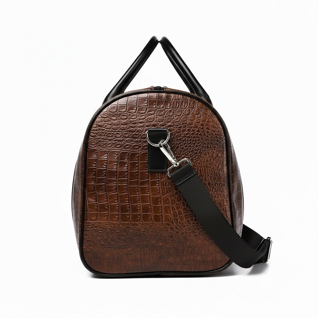 Crocodile Travel Bag - Dark Brown - Fabric Detail