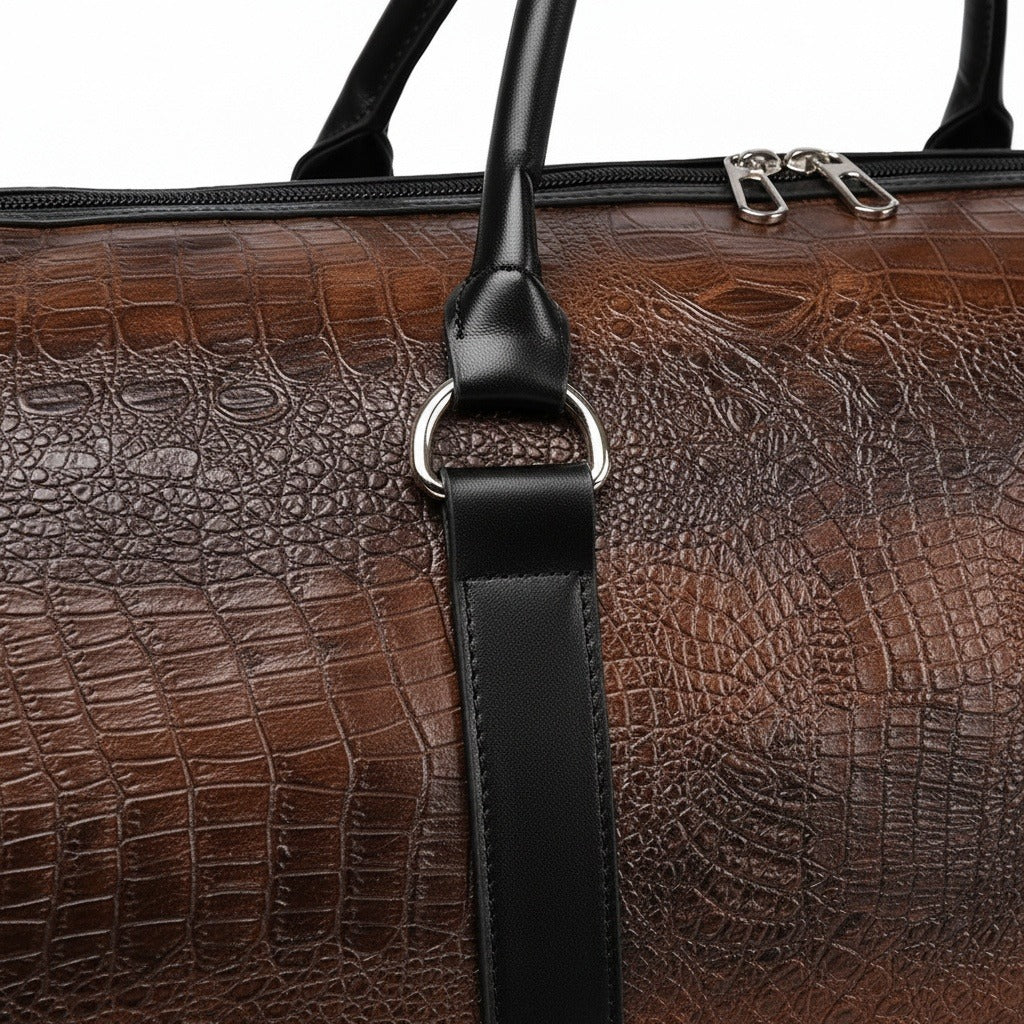 Crocodile Travel Bag - Dark Brown - Texture Close Up