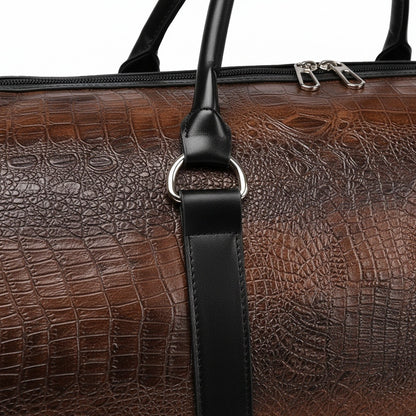 Crocodile Travel Bag - Dark Brown - Texture Close Up