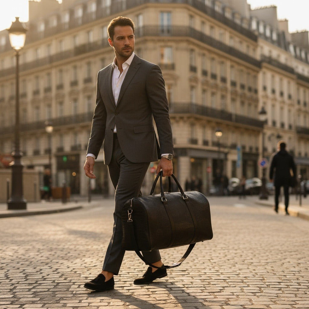 Crocodile Travel Bag - Black - Angled Shot