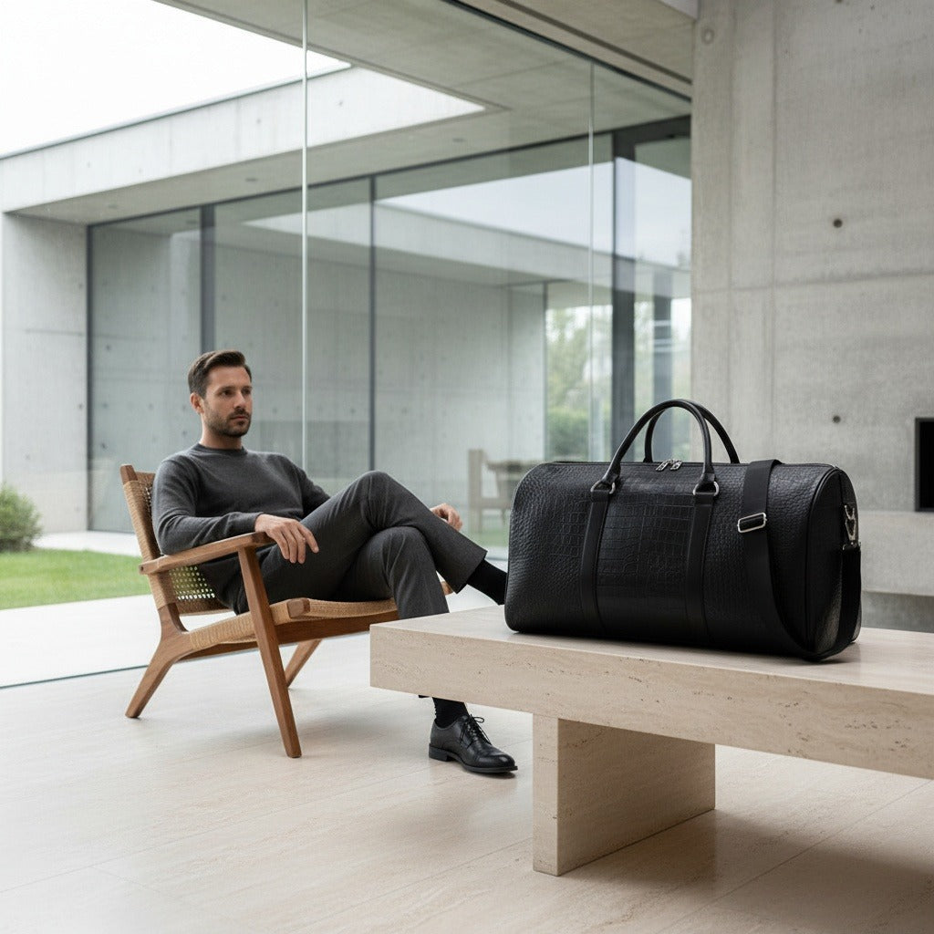 Crocodile Travel Bag - Black - Side Profile