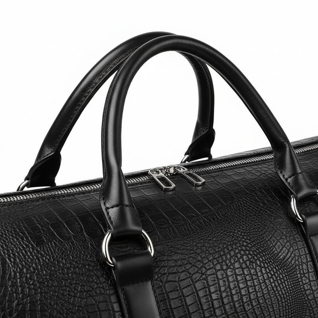 Crocodile Travel Bag - Black - Texture Close Up