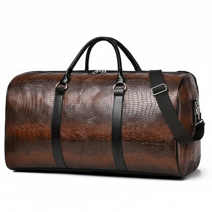 Crocodile Travel Bag - Dark Brown - Front View