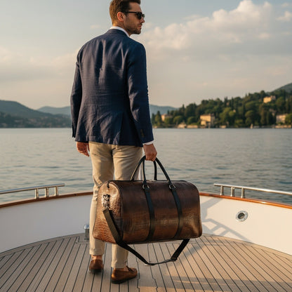 Crocodile Travel Bag - Dark Brown - Angled Shot