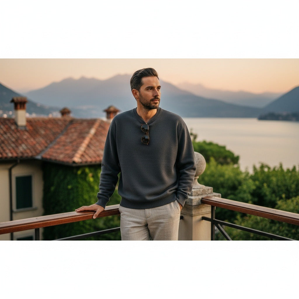 Dark Grey Crew Neck Sweater Mens - Dark Grey - Angled Shot