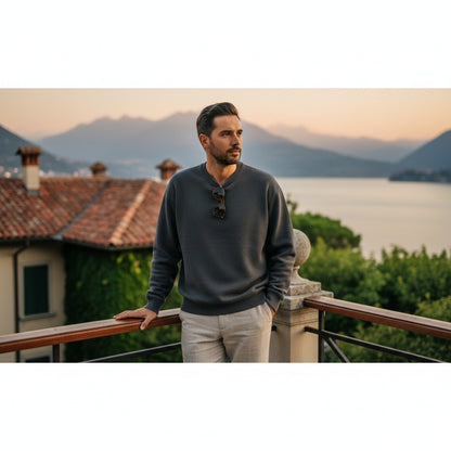 Dark Grey Crew Neck Sweater Mens - Dark Grey - Angled Shot