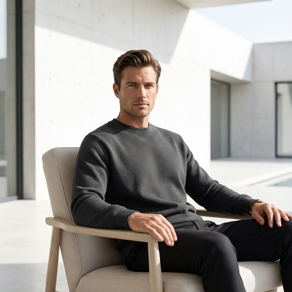 Dark Grey Crew Neck Sweater Mens - Dark Grey - Side Profile