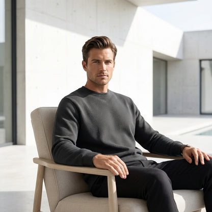 Dark Grey Crew Neck Sweater Mens - Dark Grey - Side Profile