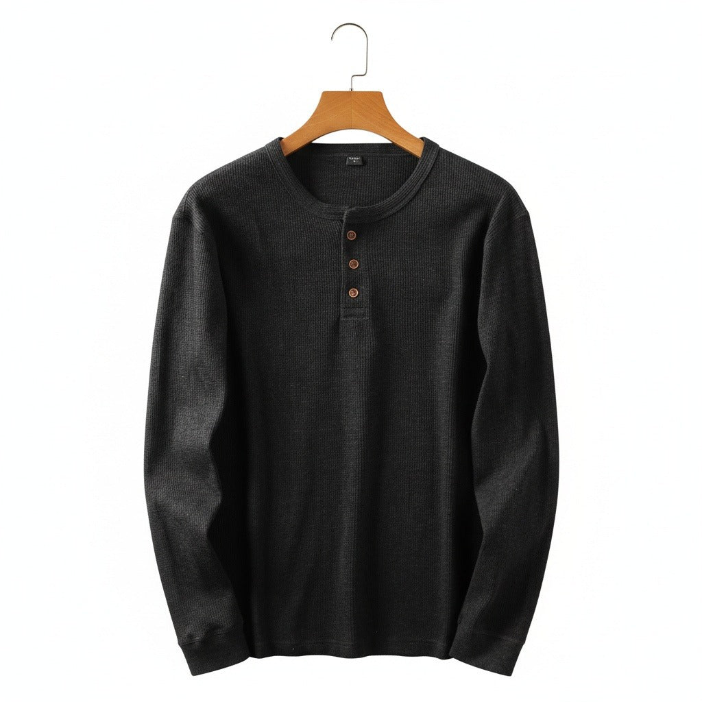 Dark Grey Henley T Shirt - Dark Grey - Front View