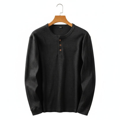 Dark Grey Henley T Shirt - Dark Grey - Front View
