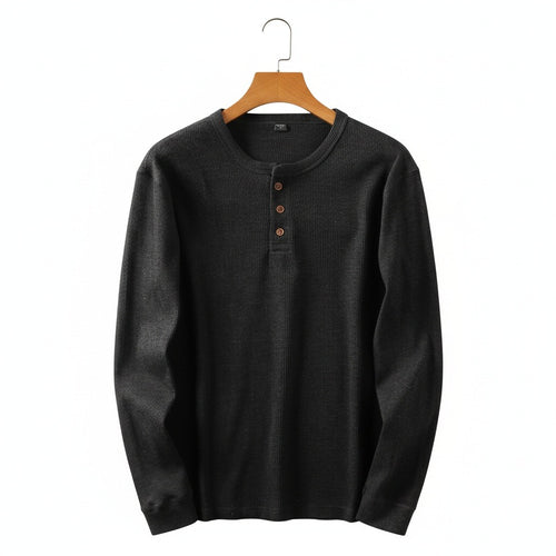 Dark Grey Henley T Shirt - Dark Grey - Front View