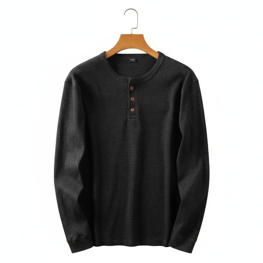 Dark Grey Henley T Shirt - Dark Grey - Front View