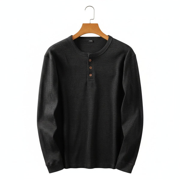 Dark Grey Henley T Shirt - Dark Grey - Front View