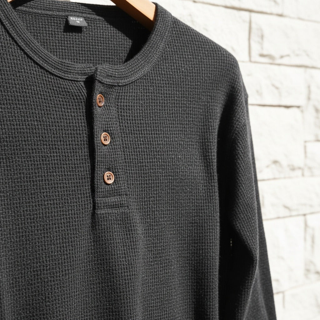 Dark Grey Henley T Shirt - Dark Grey - Back View