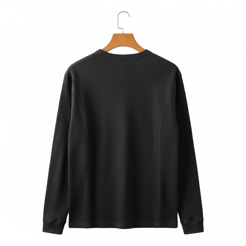 Dark Grey Henley T Shirt - Dark Grey - Fabric Detail