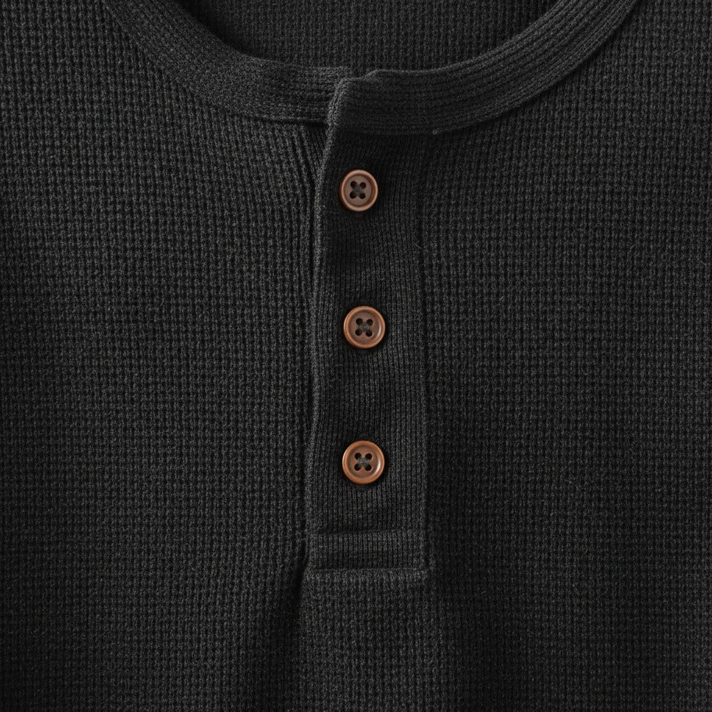 Dark Grey Henley T Shirt - Dark Grey - Texture Close Up