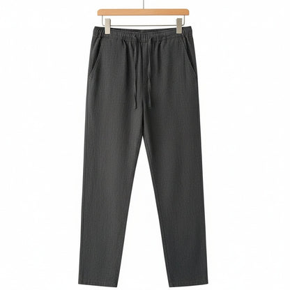 Dark Grey Linen Trousers Men - Charcoal Gray - Front View