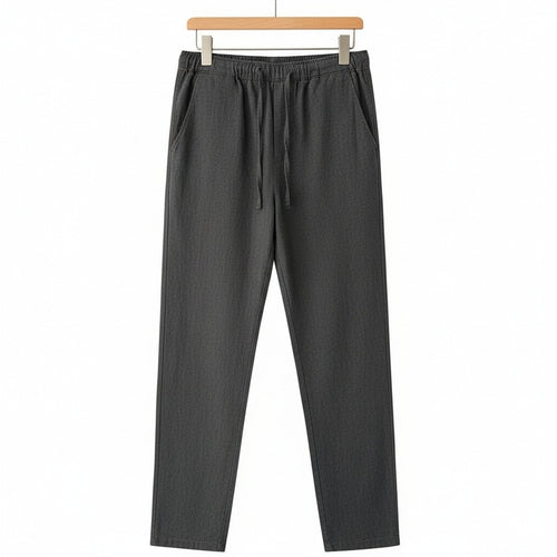 Dark Grey Linen Trousers Men - Charcoal Gray - Front View