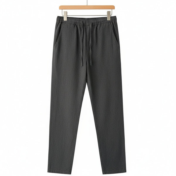 Dark Grey Linen Trousers Men - Charcoal Gray - Front View