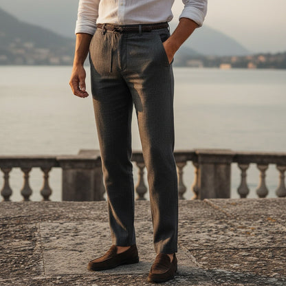 Dark Grey Linen Trousers Men - Dark Ash - Angled Shot