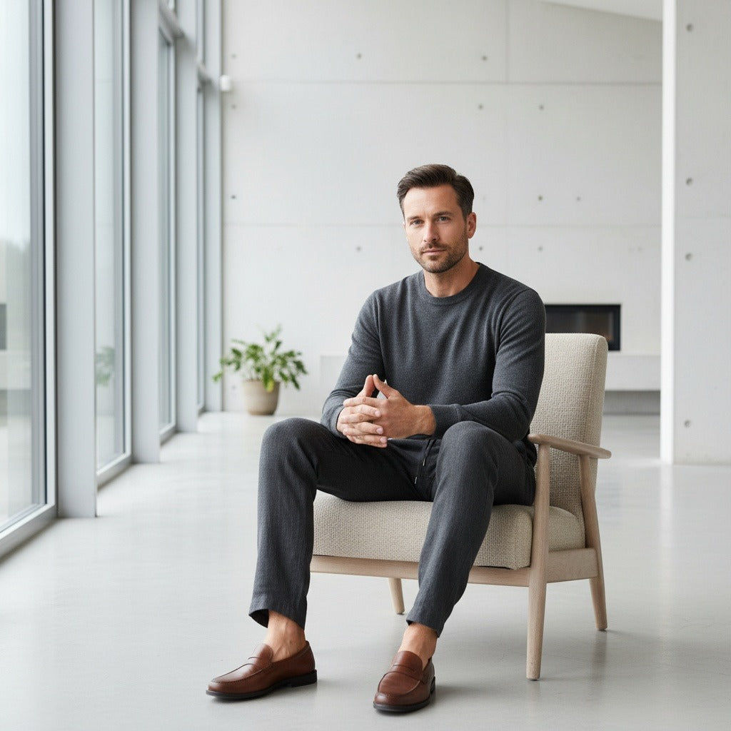 Dark Grey Linen Trousers Men - Dark Ash - Side Profile