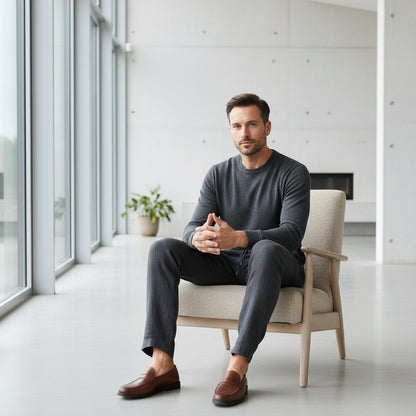 Dark Grey Linen Trousers Men - Dark Ash - Side Profile