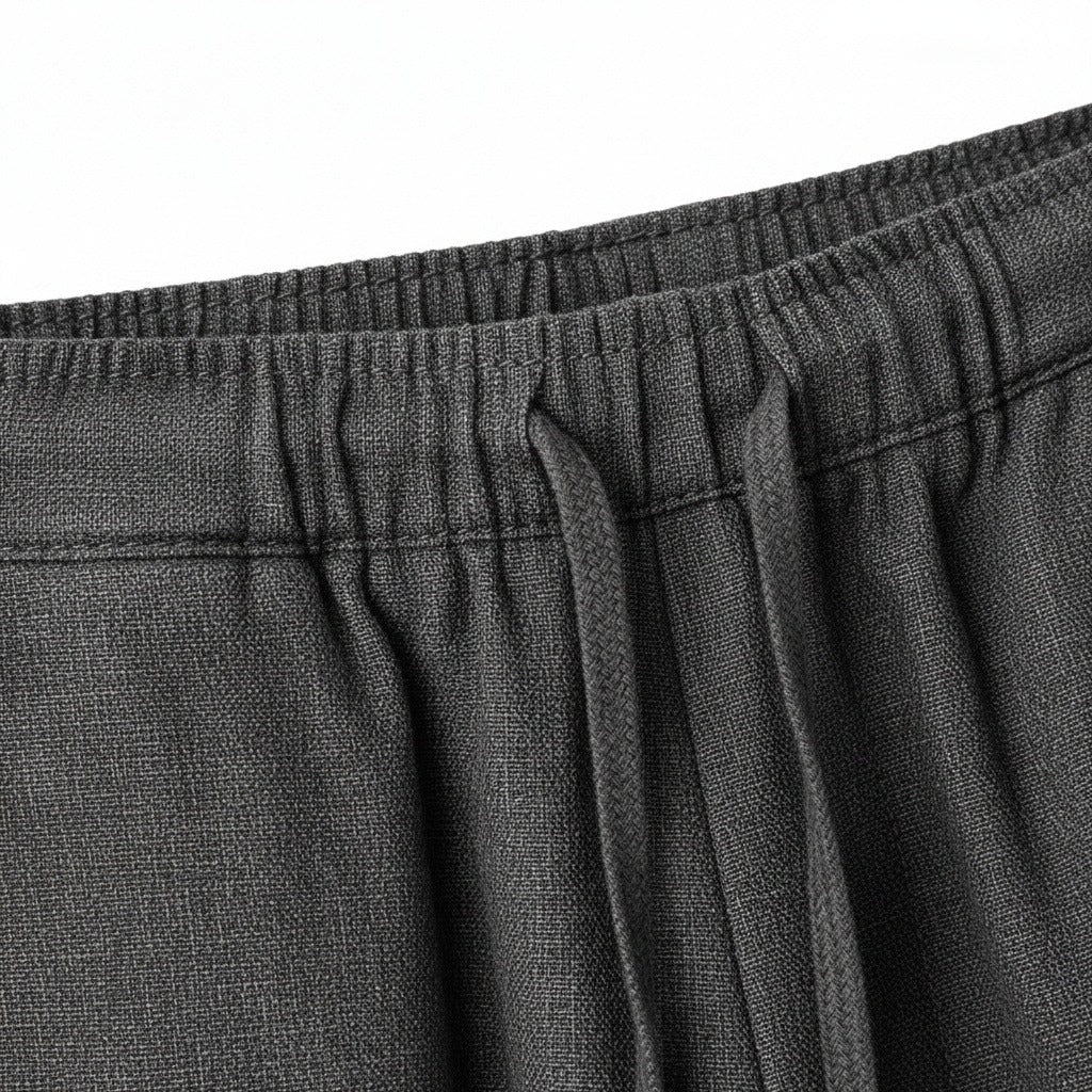 Dark Grey Linen Trousers Men - Dark Ash - Texture Close Up