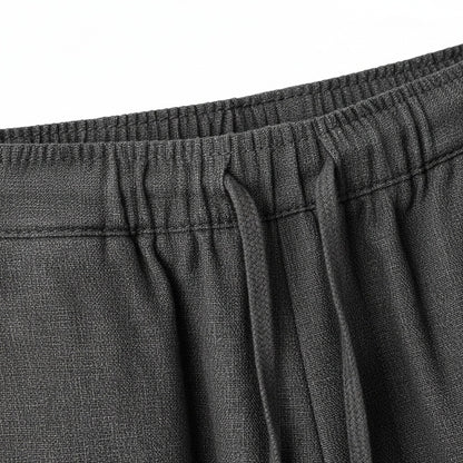 Dark Grey Linen Trousers Men - Dark Ash - Texture Close Up