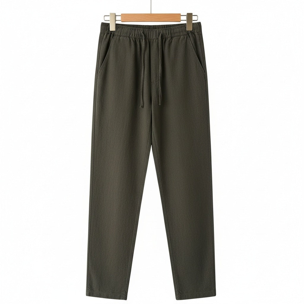 Dark Grey Linen Trousers Men - Deep Forest - Front View