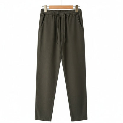 Dark Grey Linen Trousers Men - Deep Forest - Front View