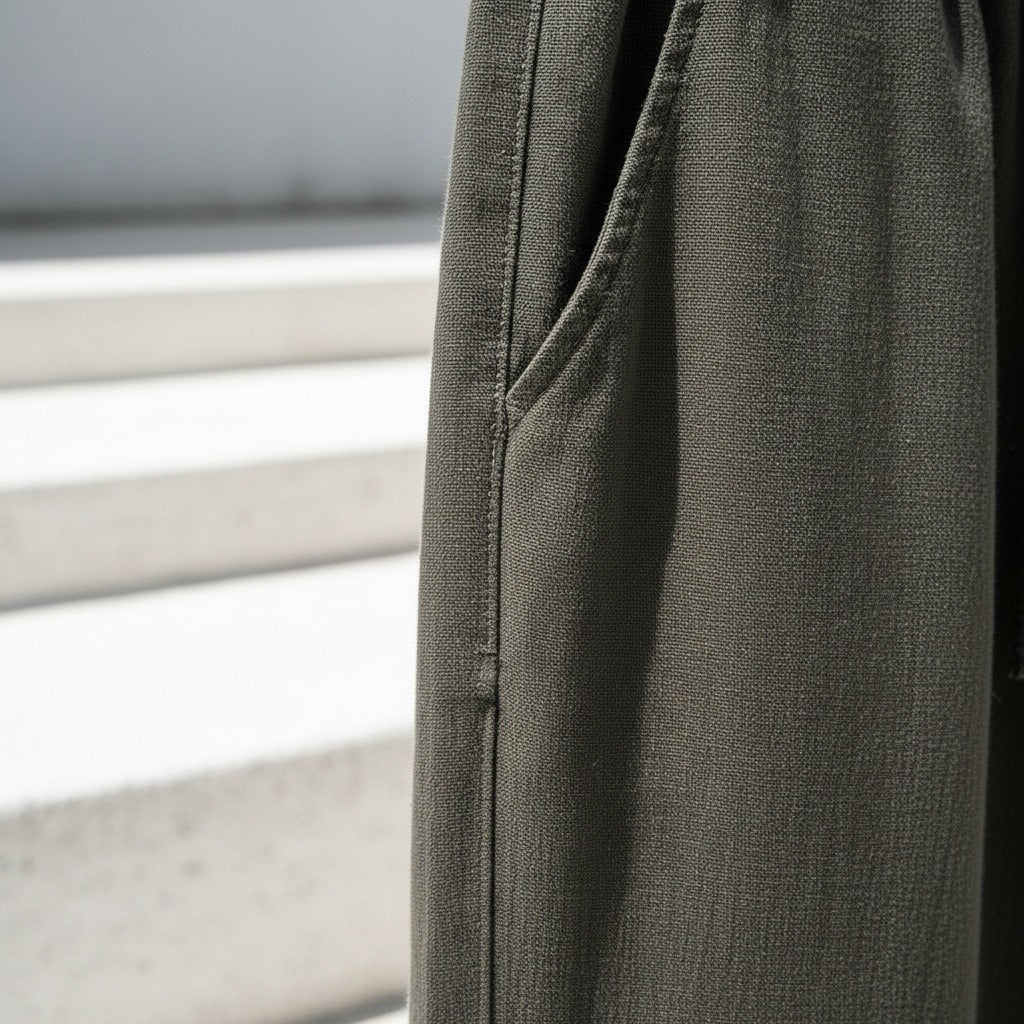 Dark Grey Linen Trousers Men - Deep Forest - Back View