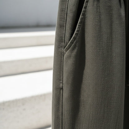 Dark Grey Linen Trousers Men - Deep Forest - Back View