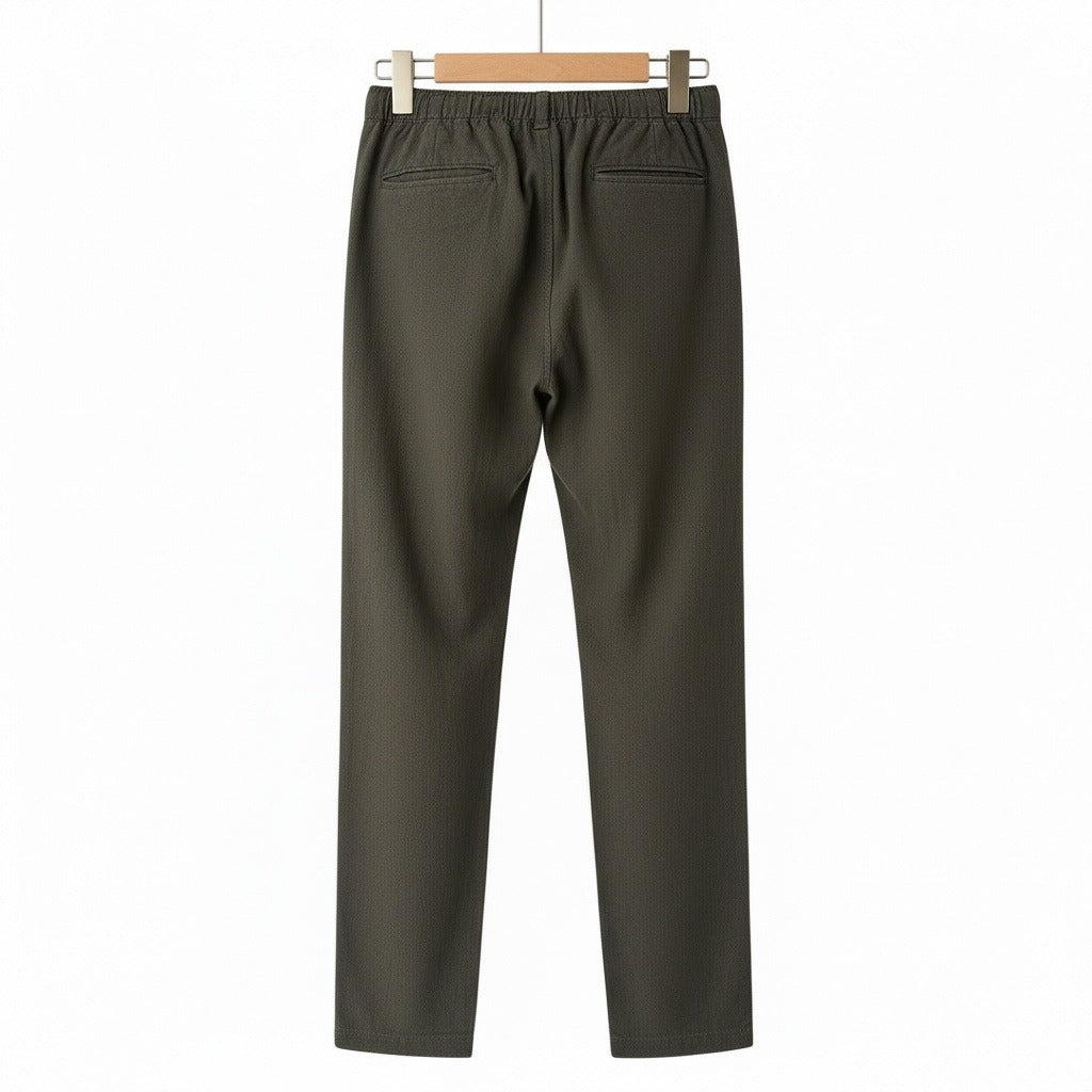 Dark Grey Linen Trousers Men - Deep Forest - Fabric Detail
