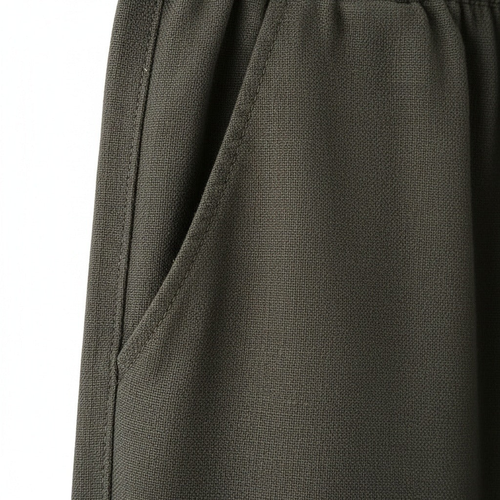 Dark Grey Linen Trousers Men - Deep Forest - Texture Close Up