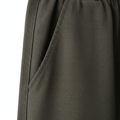 Dark Grey Linen Trousers Men - Deep Forest - Texture Close Up