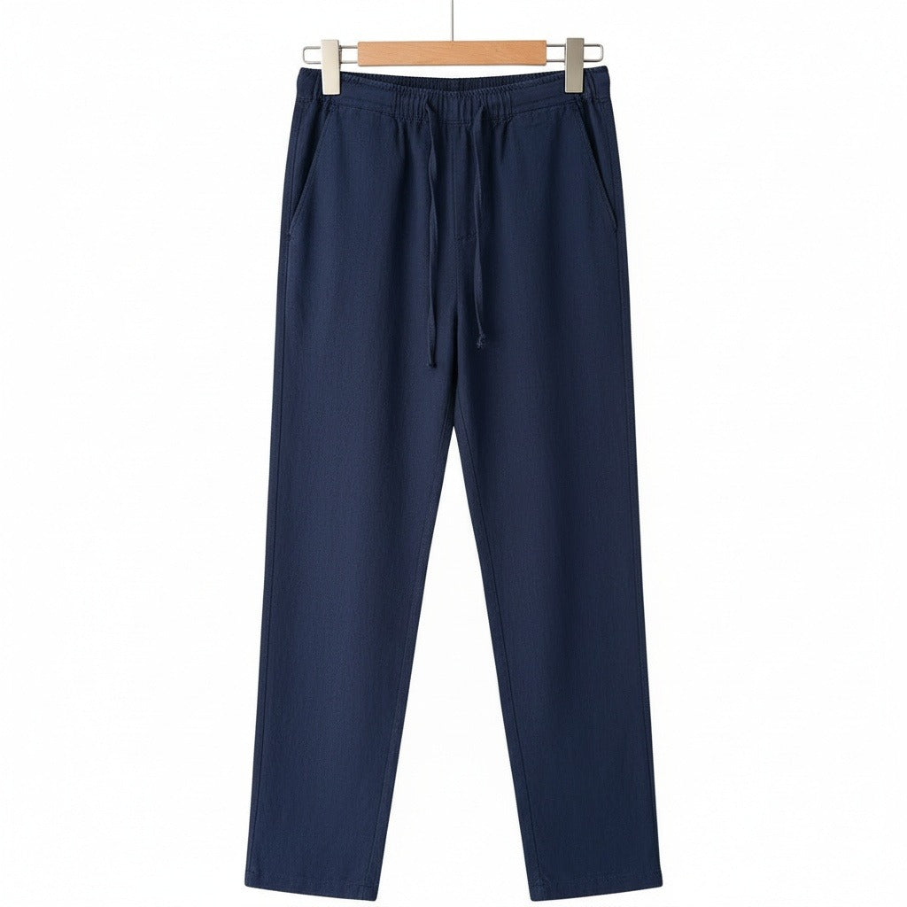 Dark Grey Linen Trousers Men - Midnight Blue - Front View