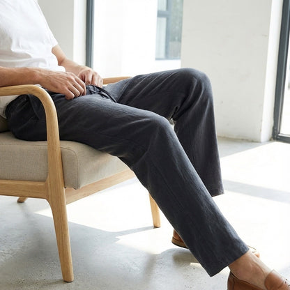 Dark Grey Linen Trousers Men - Midnight Blue - Side Profile