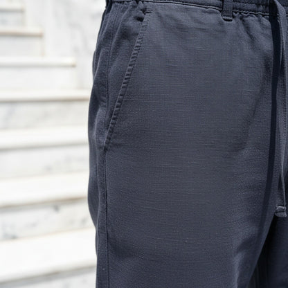 Dark Grey Linen Trousers Men - Midnight Blue - Back View