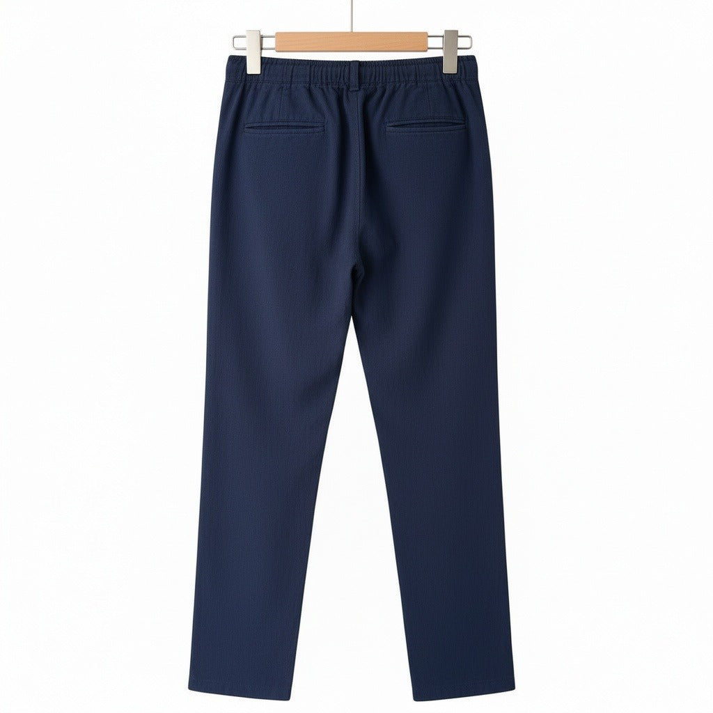 Dark Grey Linen Trousers Men - Midnight Blue - Fabric Detail