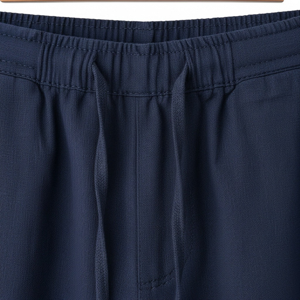 Dark Grey Linen Trousers Men - Midnight Blue - Texture Close Up