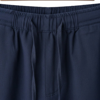 Dark Grey Linen Trousers Men - Midnight Blue - Texture Close Up