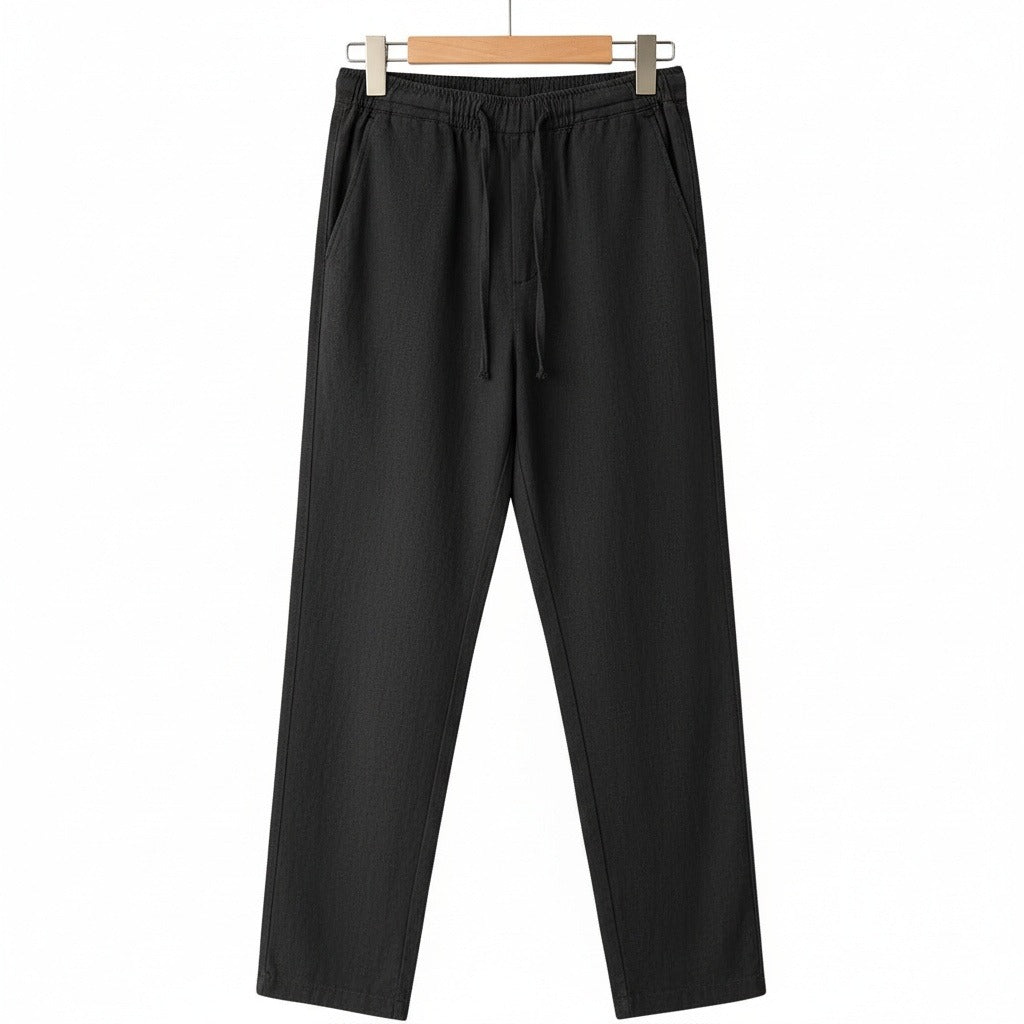 Dark Grey Linen Trousers Men - Jet Black - Front View